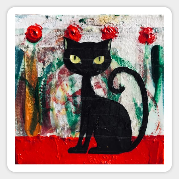 Black Cat With Red Roses Sticker by tiffanyarpdaleo